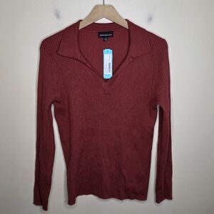 NWT Stitch Fix Fortune & Ivy | Ribbed Rust Red Polo Collar Fitted Sweater Large